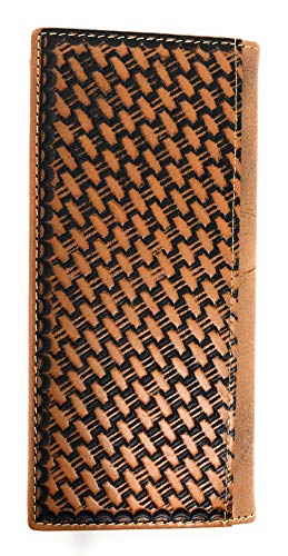 Texas West Western Men's Basketweave Genuine Leather Longhorn Long Cowhide Stud Bifold Wallet (brown)2