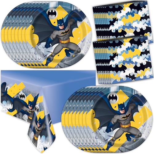 Batman Birthday Decorations | Serves 16 | Tablecloth Plates Napkins Sticker | Batman Party Decorations