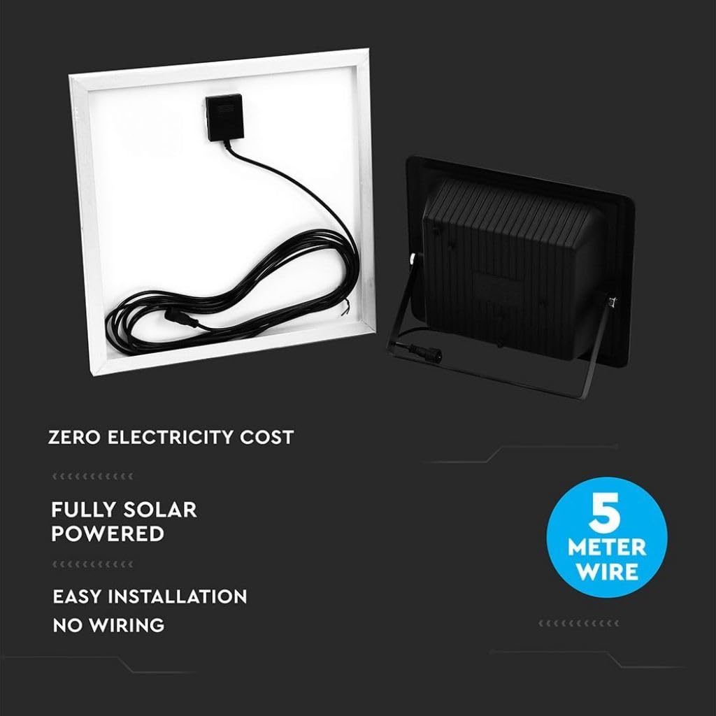 V-TAC reflektor LED 60 W z panelem słonecznym i pilotem zdalnego sterowania, czarny