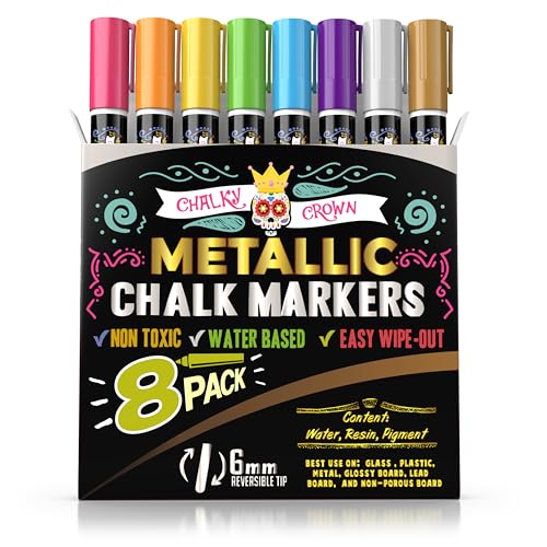 Image of CHALKY CROWN Metallic Liquid Chalk Markers Chalkboard Markers - 8 Pack,6mm