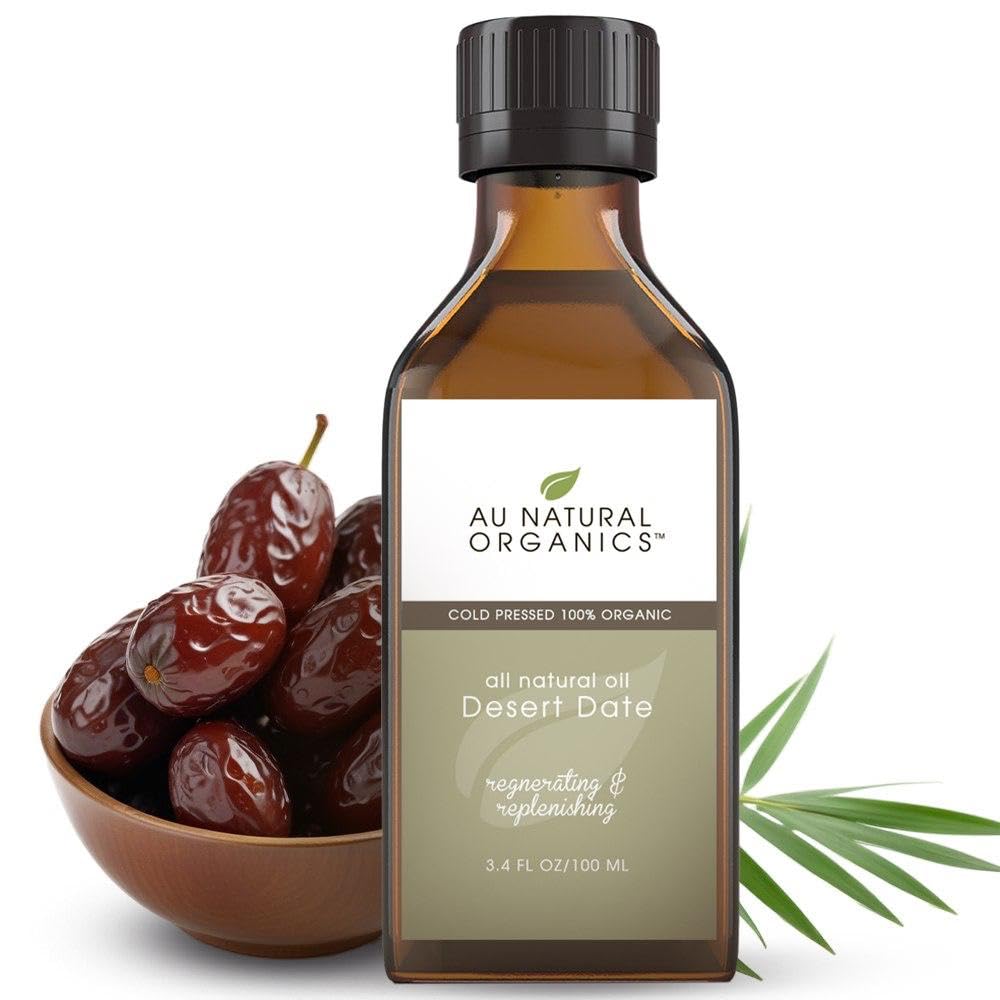 Au Natural Organics Desert Date Oil – Cold Pressed Extra Virgin | Anti-Wrinkle, Anti-Aging | 100% Pure & Natural Organic | Strengthens Hairs| Restore Elasticity | Unrefined - 3.4 Oz 100 Ml