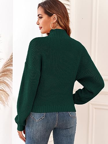Image of ZAFUL Women's Cropped Turtleneck Sweater Lantern Sleeve Ribbed Knit Pullover Sweater Jumper