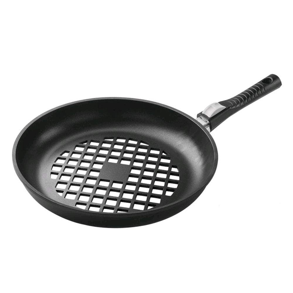 Padella per barbecue in alluminio antiaderente con fondo grigliato e manico rimovibile di Risolì, diametro 320 mm
