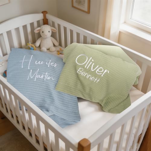 Image of Personalized Baby Blanket with Name - Custom Knit Blanket, 27x40in Embroidered Nursery Blanket for Girls & Boys - Customized Baby Blanket, Soft Newborn Gift & Custom Baby Gift (Baby Blue)