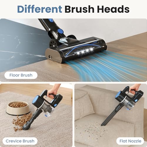 Image of OLIXIS Cordless Vacuum Cleaner, Rechargeable Upright Cleaner with Flexible Steering, Extendable Wand, LED Headlight, 3 Brushes & Wall Mount, Handheld Vacuum for Hardwood Floor Home Cleaning