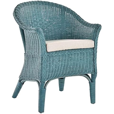 Rattan Chair, Natural Wicker Chair, Rattan Chair with Armrests, Lounge Wicker Chair (Blue, with Pad) Cover