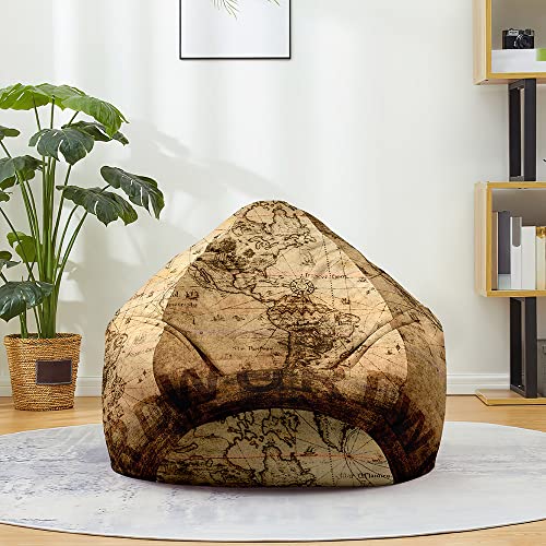 Hiseng Funda de puf, Sillón de Pera sin Relleno,Sofa Puff Gaming Salon Funda Moderno Sin Relleno para Niños, Impresión Bean Bag para Salón, Dormitorio y Sala de Juegos (Retro,100x120cm)