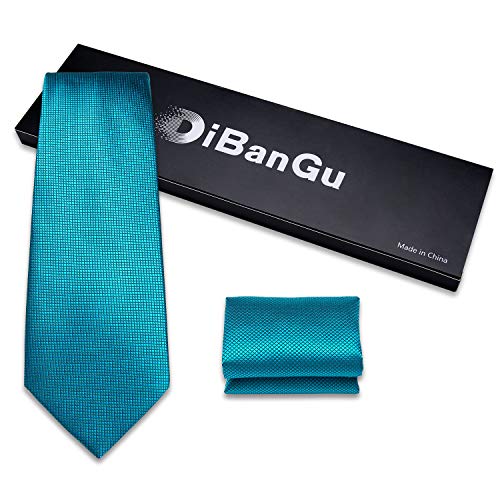 Image of DiBanGu Mens Solid Color Tie and Pocket Square Set Woven Silk Plain Necktie & Handkerchief for Men Wedding Party Formal