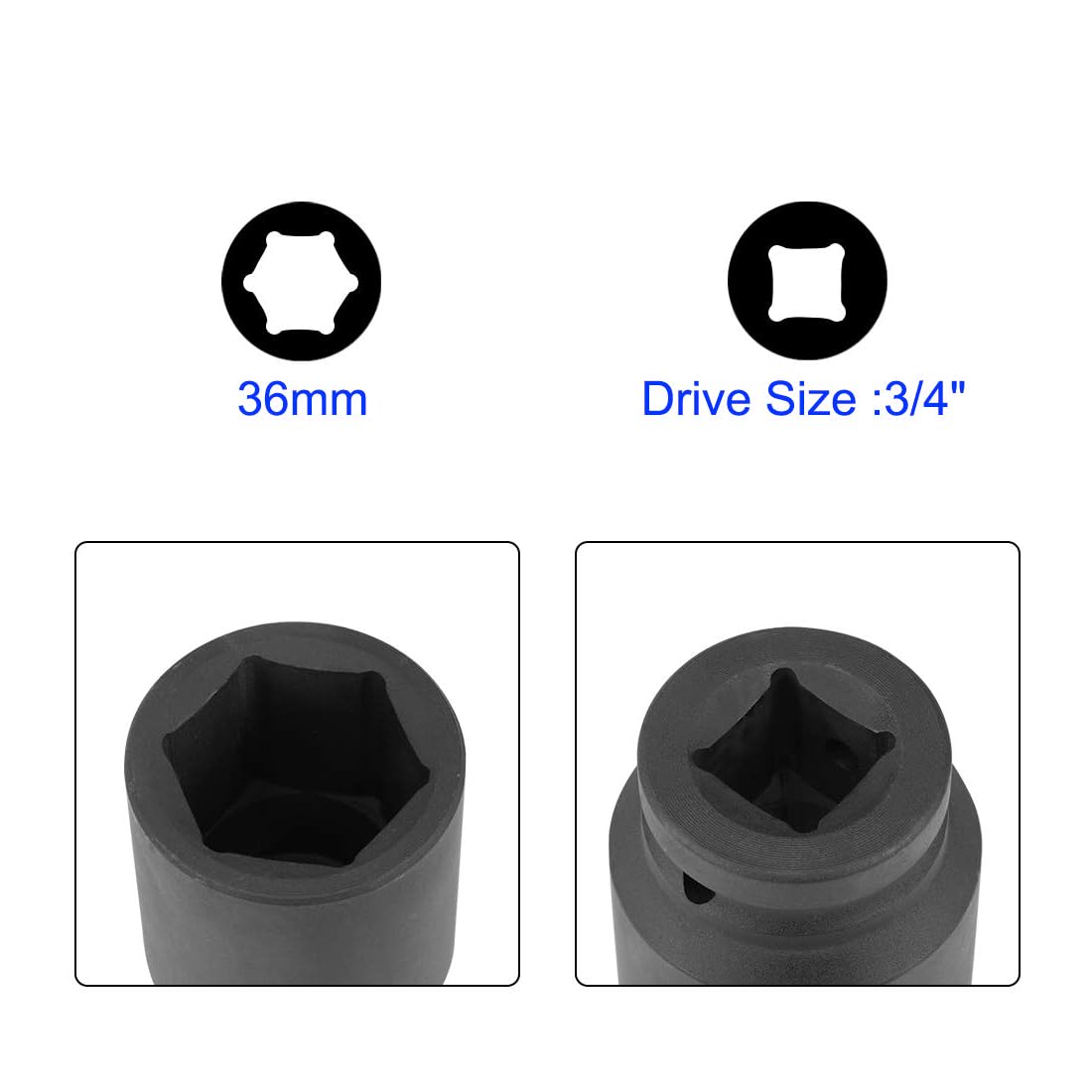 Unifizz 3/4 Inch Drive - 36mm Deep Impact Socket with 6 Point Design, Heat-Treated Cr-V Steel 78mm Length, Metric Sizes - Image 3