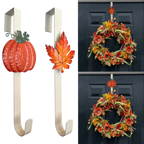 KEDONCHEN 2 Pack Metal Wreath Hangers for Front Door, Pumpkin&Maple...