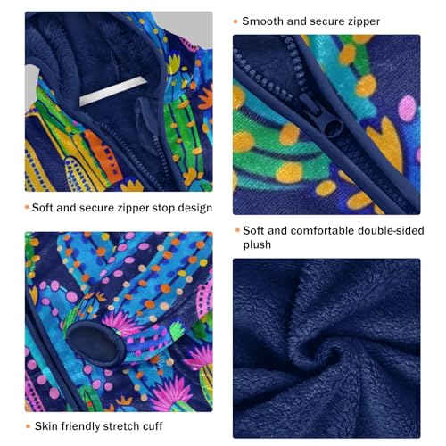 Boys Girls Fleece Jacket Colorful Cactus Kids Warm Hooded Outwear Coat3