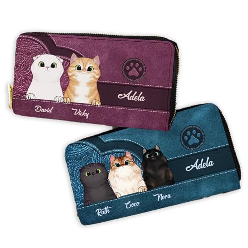 callie Personalized Womens Wallet, Custom Cute Cartoon Cat on Leather Wallets for Women, Customized Credit Card Holder for Women, Mother's Day Gift Birthday, Gift for Cat Pet Lovers