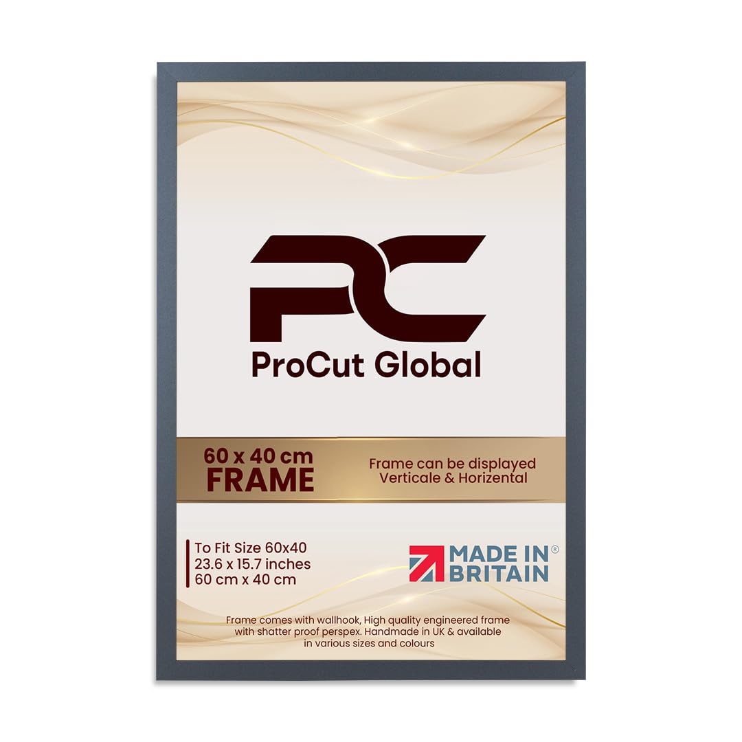 Procut Global 60X40CM Dark Grey Picture Frames – Sleek Wooden Photo Frame with Shatterproof Perspex for Wall or Tabletop – Perfect for Posters, Certificates, Prints–Multiple Sizes & Colors Available