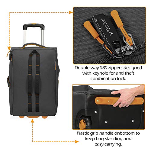 Hynes Eagle Carry on Luggage Rolling Wheeled Duffel Bag Softside Luggage Checked Suitcase 26 inch,64L,Grey