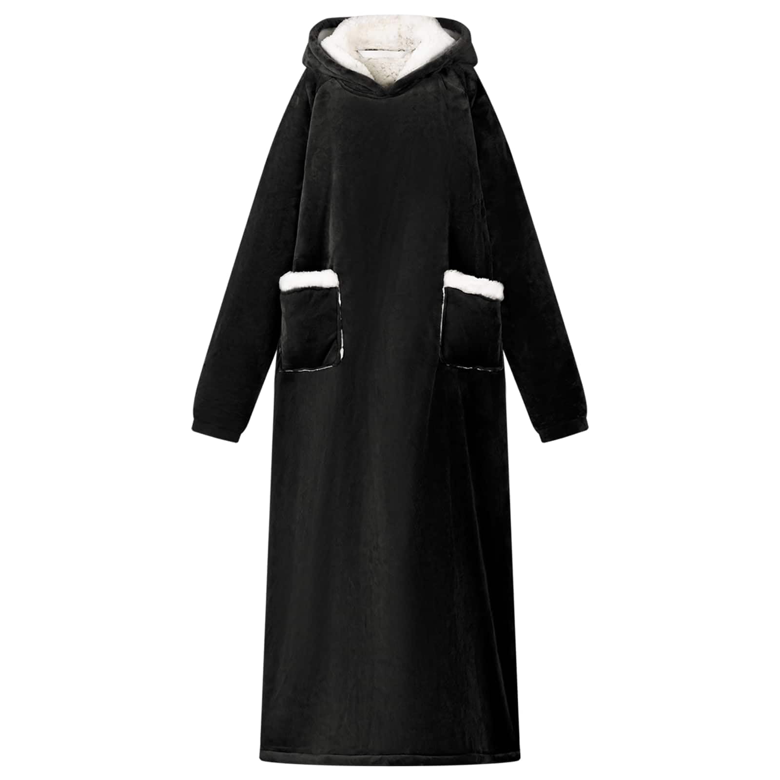 Decken-Hoodie Schwarz L Fleece und Flanell für Zuhause, Loungewear, Hausanzug, bequem, warm, tragbar, entspannend, weiches Material, ideal für Sofa und Freizeit, kuscheliger Innenbereich