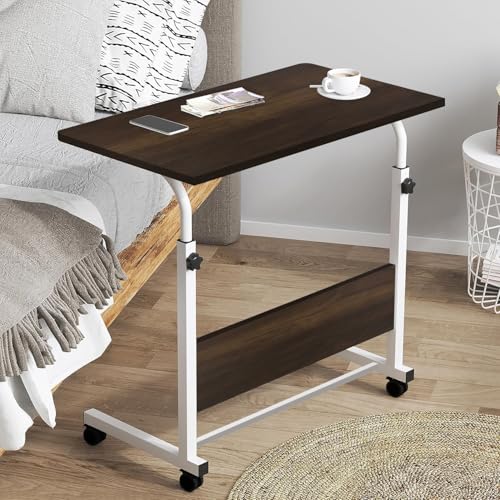 Image of Torche Ironwood Multipurpose Height Adjustable Movable Table for Computer & Laptop Table with Wheels (Small- Dark Oak)(White-Frame)