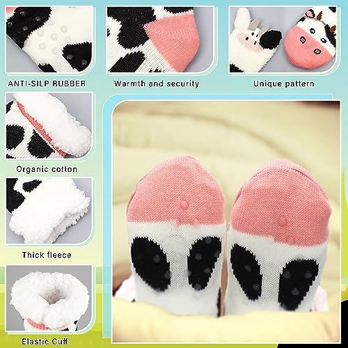 Image of Liitrsh 2 Pairs Fuzzy Slipper Socks with Grippers Animal Sock Sherpa Lining Warm Plush Animal Lover Gift for Valentine's Day