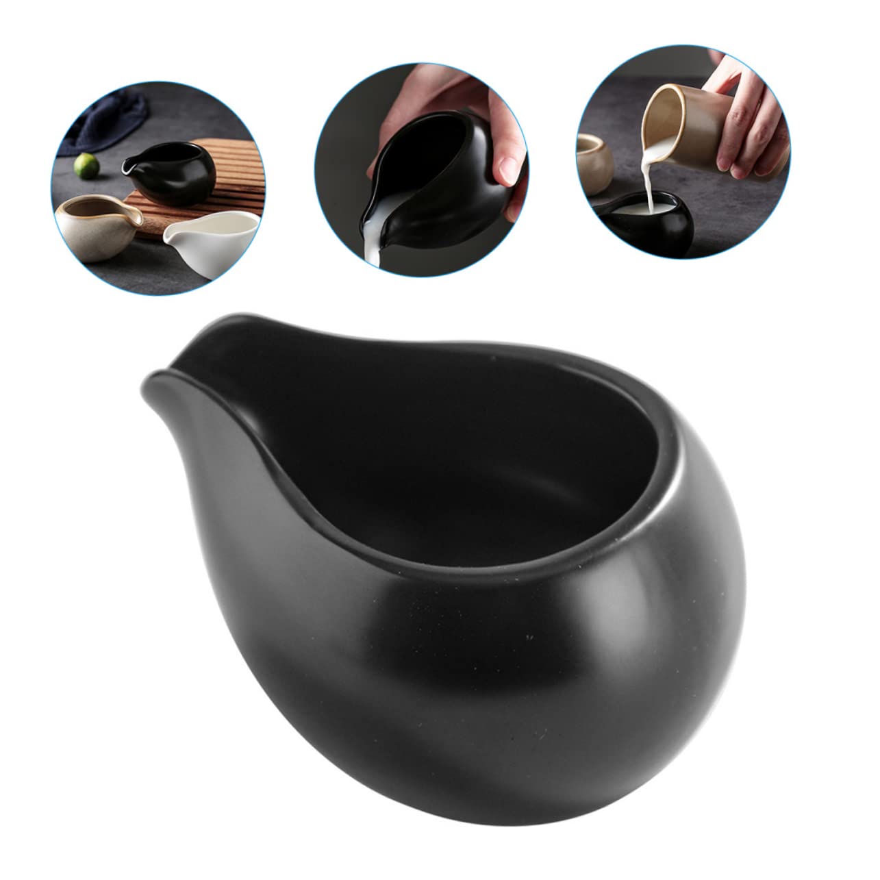 Cabilock Pot à Lait en Céramique Vintage Poignée Ergonomique et Fond Résistant à L'usure, pour Familles et Restaurants, Lot de 3 Pichets à Sauce Élégants