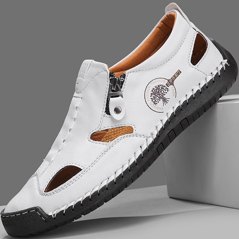 Men's Closed Toe Sandals Hand Stitching Leather Breathable Walking Driving Shoes Summer Flip Flops Casual Anti Slip Slip On Slippers Shoes2