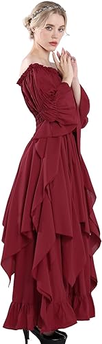 Miniatura 7 de NSPSTT Vestido victoriano, disfraz renacentista para mujer, vestido de bruja gótico, vestido de boda medieval