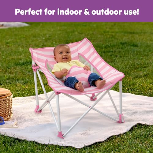 Image of Bright Starts Pop 'N Chill Portable Baby Seat, UPF 50+ Canopy, Pink