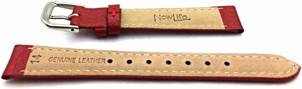 NewLife 14mm Red, Genuine Leather Watchband | Matte Quality, Lightly Padded, Replacement Wrist Watchstrap that brings to Any Watch (Womens Standard Length)