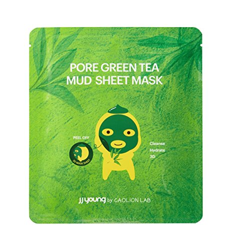 JJ YOUNG Pore Green Tea Mud Sheet Mask - Moisturizes and Calms The Skin with Green Tea Leaf Extract, Control Sebum and Cleans Pores with Kaolin - 0.85 oz.