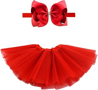 BGFKS 5 Layered Toddlers Tulle Tutu Skirt for Girls with Headband for Baby Girl 0 to 36 Months (Red, S,0-6 Months)