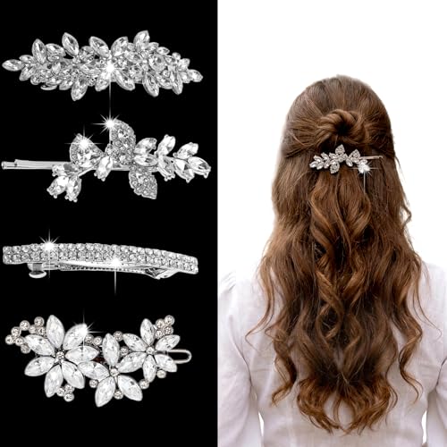4 piezas pinzas para cabello con rhinestones plateadas miniatura 1