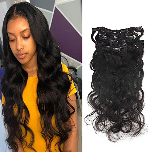 Real Hair Extensions Clip in Human Hair 10 Inch Natural Black Clip in Hair 7 Pcs Body Wave Real Hair Clip on Extentions Clip in Hair Extensions Brazilian Hair for Women