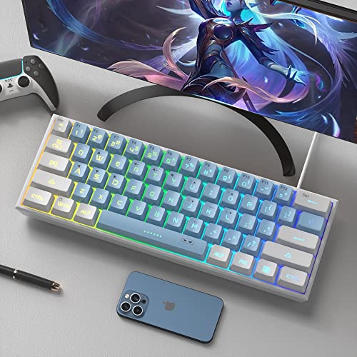 MageGee Mini 60% Gaming Keyboard,Rgb Backlit 61 Key Ultra-Compact Keyboard,Ts91 Ergonomic Waterproof Mechanical Feeling Office Computer Keyboard For Pc,Mac,Ps4,Xbox One Gamer,USB-C(White&Blue) 7 51FjkfpjF9L
