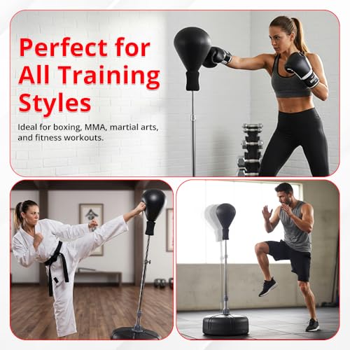 Image of MAXSTRENGTH Free Standing Boxing Punch Bag with Speed Ball | Adjustable Reflex Training Bag for Home Gym, Cardio & MMA Workouts (Black)