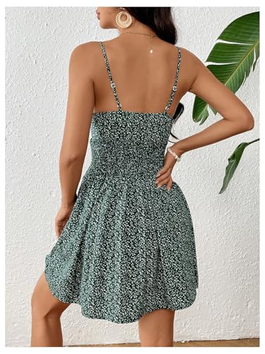 Image of SOLY HUX Women's Summer Floral Print Dress Tie Front Cut Out Shirred A Line Flowy Cami Dresses Vacation Sundress