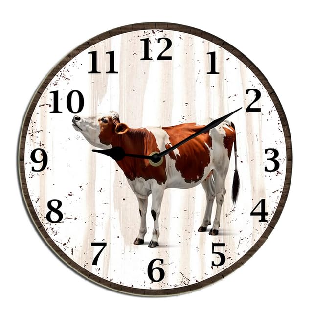 Horienteeon Horloge murale décorative en forme de vache mignonne - Horloge murale décorative - Horloge murale silencieuse sans tic-tac - Fonctionnement à...
