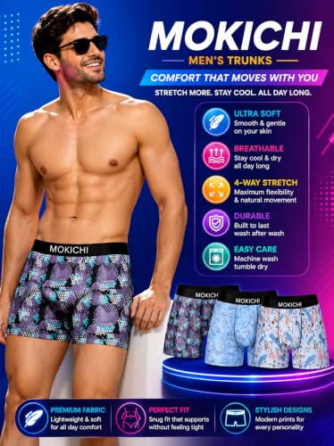 Image of Men's Printed Boxer Briefs | Comfortable Trunk-Style Innerwear with Elastic Waistband | Multicolor Pack of 3