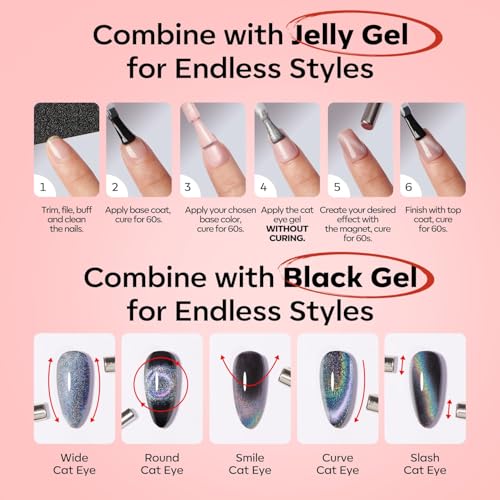 Image of modelones Red Cat Eye Gel Nail Polish 15ML, Hema Free Summer Soak-Off UV Gel Polish - 28+Days Long-Lasting Nail Art DIY Manicure Kit Home Salon Women Gifts