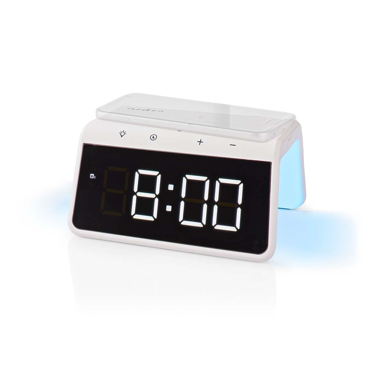 NEDIS Réveil sans Fil - Certifié Qi - 5/7,5/10/15 W - Prise USB-A - Veilleuse - 2 Temps d'alarme - Fonction Snooze