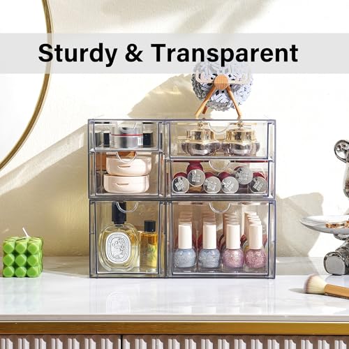 Image of Prsildan Acrylic Makeup Organizer Clear Storage Drawer with 6 Small Drawers | Transparent, Vanity Organizers, For Bathroom Kitchen Cabinet Office Desk Under Sink, Set of 2