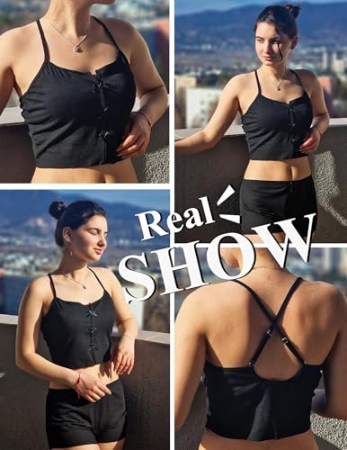 Avidlove Cami Short Set for Women Sexy 2 Piece PJ Set Ribbed Lingerie Sleepwear Set Cute Nightwear with Bow2