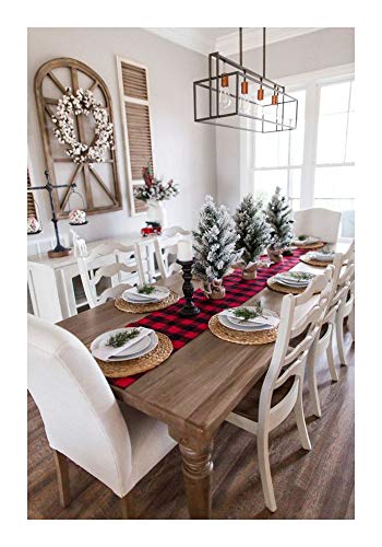 SoarDream Christmas Plaid Table Runner 2 Pack 13x84 Inch Buffalo Checked Table Runner Black Red Cotton Table Lines for New Year Gatherings Table Decorations - Thumbnail 4