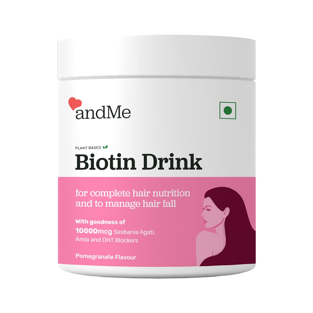 & ME Biotin Plant Based For Hair Growth, Vegan With 7 Unique Herbal Extracts, Amino Acids, Omega 3, Hair Vitamins, Dht Blocker (150Gm, Pomegranate Flavour, Powder)