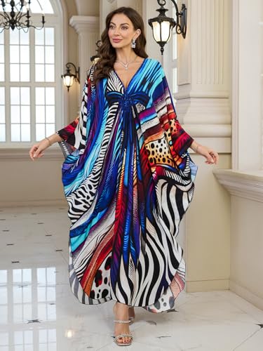 Image of KEYLORTING Plus Size Kaftan Dress Women, African Moo Moo Print Caftan, Batwing Dress, Beach Cover Up for Party and Loungewear