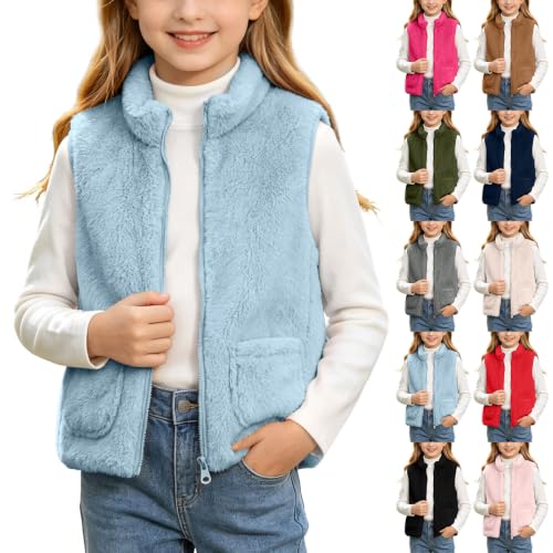 Girls Fleece Vest Stand Collar Full Zip Jacket with Pockets - image 1