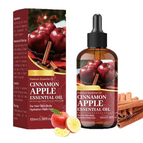 Olio essenziale di mela cannella, olio profumato naturale con pipetta per aromaterapia, produzione di candele e sapone, cura dei capelli, viso e pelle e massaggio corpo per casa e ufficio (100 ml)