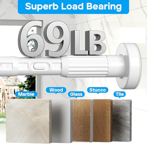 Image of Tension Curtain Rod，40-66IN(3.33-5.5Ft) One-Click Fast Extension Rod Easy to Install White Long Outdoor Curtain Rods No Drilling Never Rust for Window or Shower Patio Diameter 1.26 Inches
