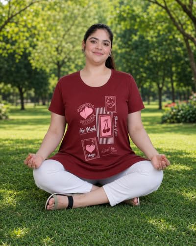 Image of In Love Women's Printed Cotton Plus Size Longline T-Shirt with Pockets | Cotton fabric - soft longline T-shirt with easy plus-size fit