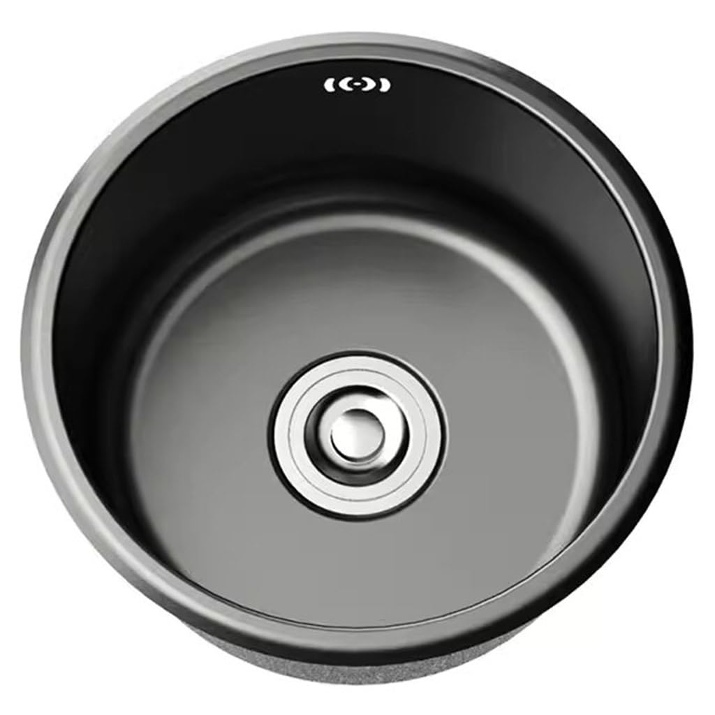 Lavabo redondo mini de acero nano negro para cocinas pequeñas de 36x36 cm