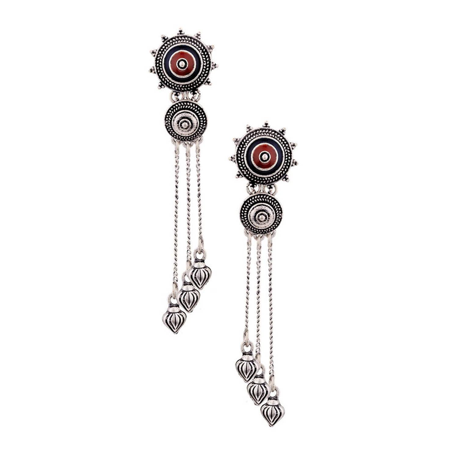 Voylla Ethnic Oxidised Silver Plated Brass Enamelled Embellished Oxidized Mandala Design Tassels Round shaped Dangle & Drop Earrings for Women and Girls (B07NCXTY22) Amazon Price History, Amazon Price Tracker