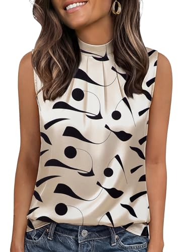 Image of Funlingo Women's Silk Satin Tank Tops Mock Neck Camisole Dressy Sleeveless Blouse Business Casual Pleated Summer Shirts 2026