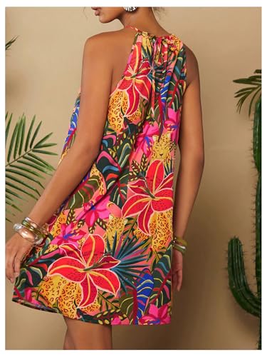 SweatyRocks Women's Tropical Print Halter Dresses Sleeveless Holiday Summer Mini Dress2